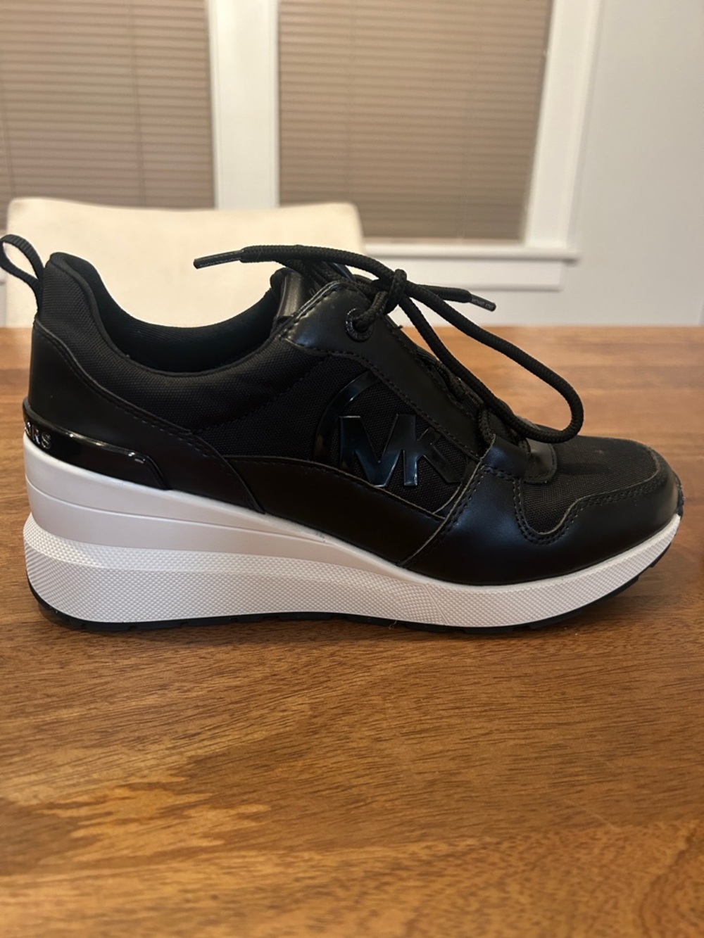 Michael Kors Black Platform Lace-Up Trainer with White Sole